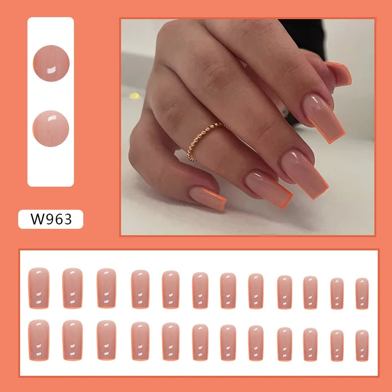 Sweet French 24 Pcs Press on Nails Pink Gradient Fake Nails Glossy Artificial Finger Manicure Reusable False Nails for Women