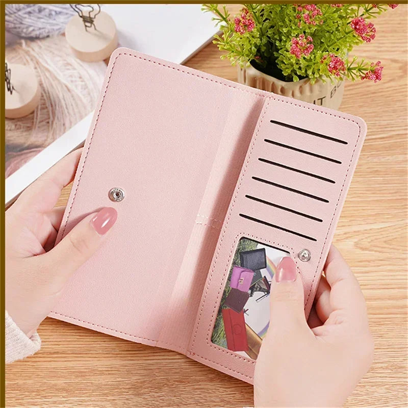 PU Leather Long Women Thin Wallets Large Capacity Female Coin Purses Hasp Clutch ID Credit Multi-Card Holder Money Bag Clip