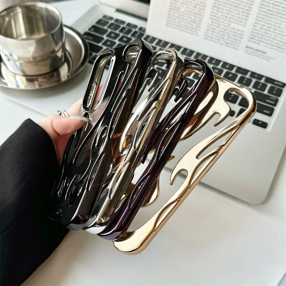 Fashion Hollow Slim Flame Pattern Soft Case For Samsung Galaxy S25 S24 Ultra S22 S23 A54 A55 A16 A15 A14 A06 Shockproof 3D Cover