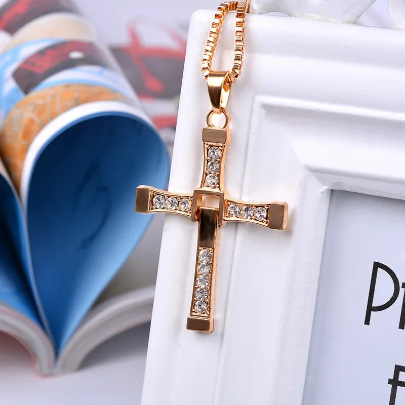 Hip Hop Rhinestone Cross Pendant Necklace for Men Women Punk HipHop Fashion Gift Jewelry