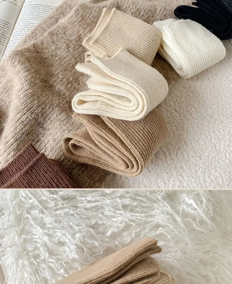Winter Cashmere Wool Woman Socks Solid Cream Color Harajuku Retro Long Socks Women Girls Thermal Crew Sock Calcetines Mujer New