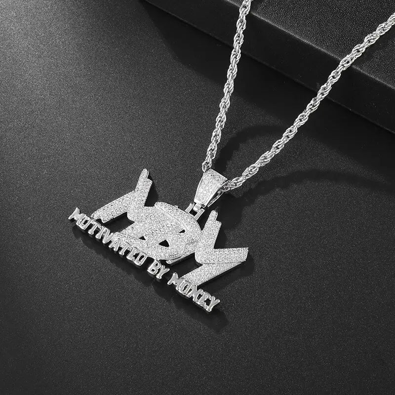Iced Out Bling Motivated By Money Pendant Full Cubic Zirconia Mbm Hip Hop Necklace Men's Cool Charm Rock Party Jewelry Gift
