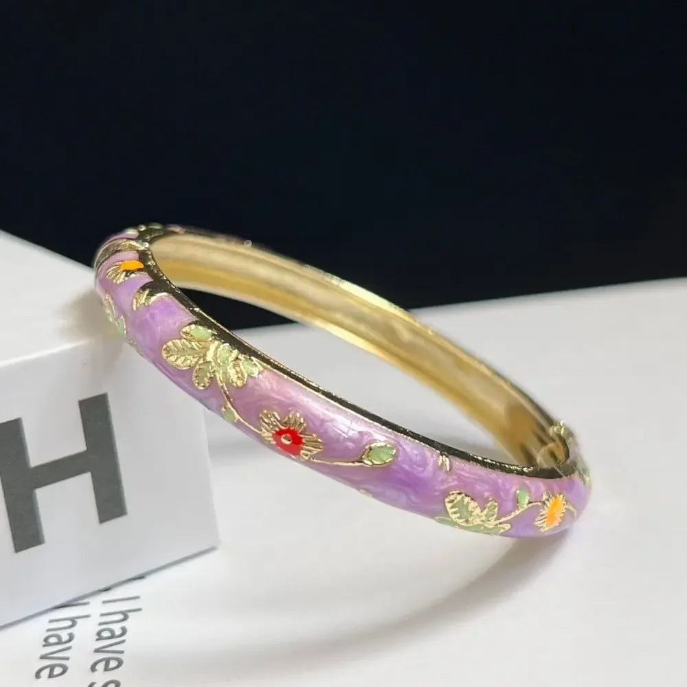 Chinese Women's Hand Bracelet Enamel Cloisonne Bracelet Fine Small Flower Ethnic Style Jewelry Gifts for Women Girl
