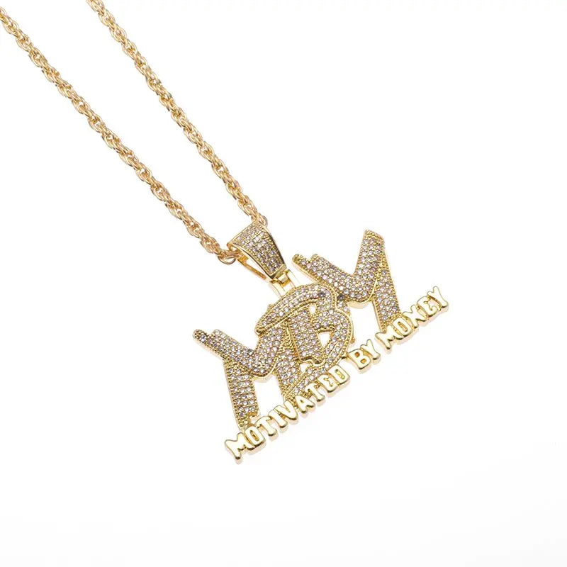 Iced Out Bling Motivated By Money Pendant Full Cubic Zirconia Mbm Hip Hop Necklace Men's Cool Charm Rock Party Jewelry Gift