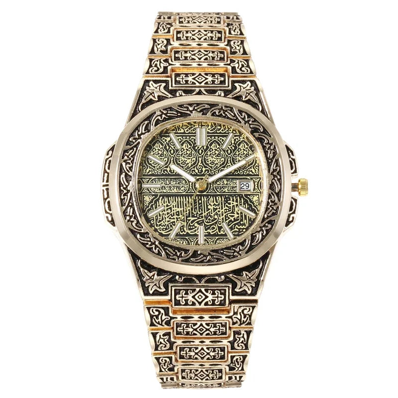 Fashion Luxury Brand High Quality Men Quartz Watches Vintage Flower Pattern Carving Wristwatch Full Stainless Steel Relogio Saat