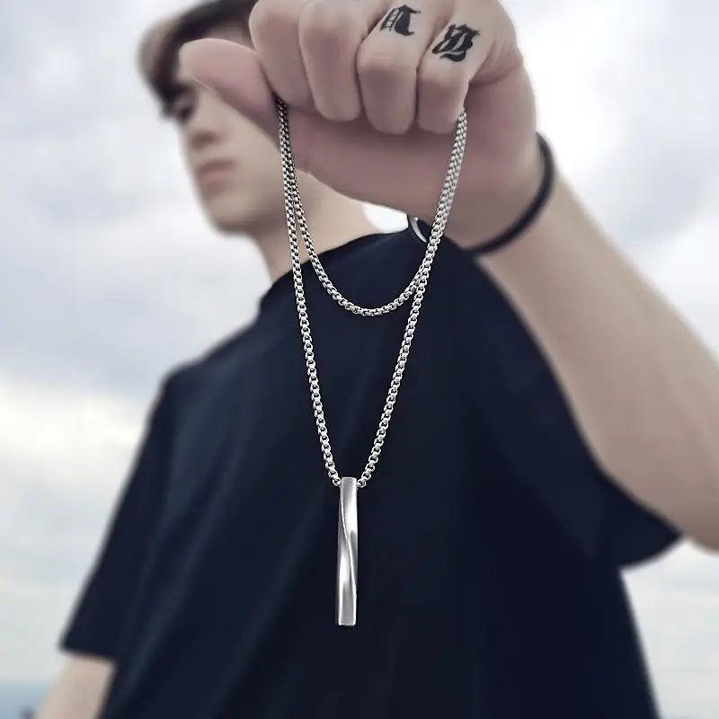 men's Necklace Spiral Pendant INS Trendy Minimalist Personality Silver Color Stainless Steel Chain hip-hop Jewelry Party Gifts