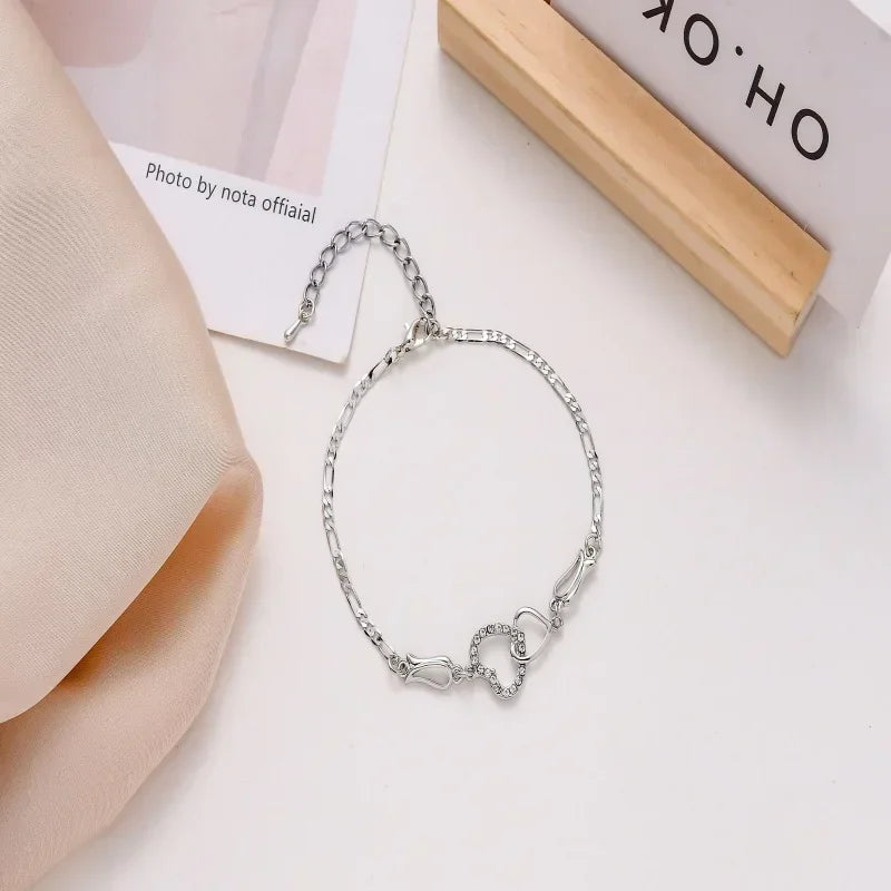 1/3PC Classic Stainless Steel Chain Double Heart Love Anklet Bracelet Fashion Trendy Charm Bracelets Women Fashion Party Jewelry
