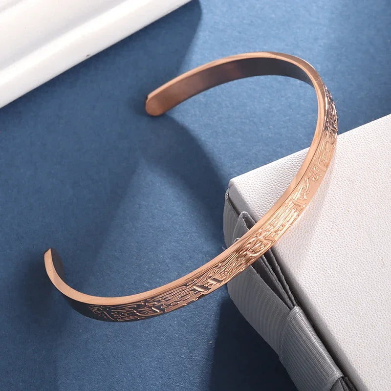 Retro Pattern Sanskrit Opening Bracelet Buddhist Six-Character Mantra Twist Cuff Bangles Men and Women Fashion Jewelry Gift