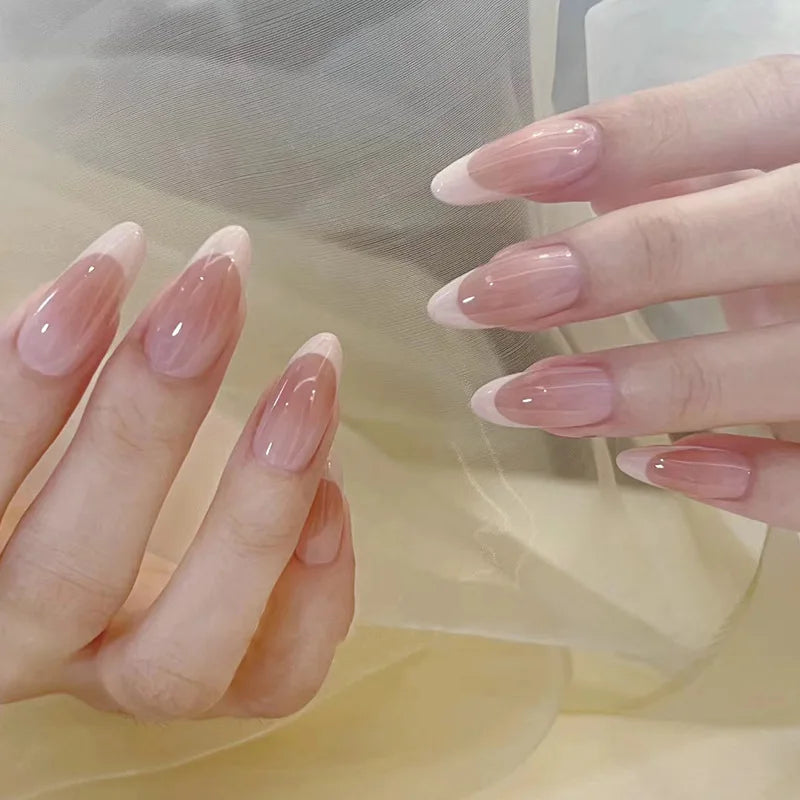 24Pcs Gradient Fake Nails Almond Press on Nails Solid Color Ombre Stick on Nails Full Cover Glazed Donut Acrylic Manicure Nail
