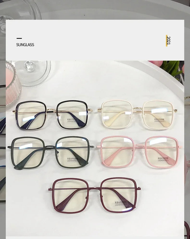 Woman Large Square Frame Glasses Ins Girl Fashion Transparent Reading Glass High-definition Anti-blue Light Computer Eyeglasses