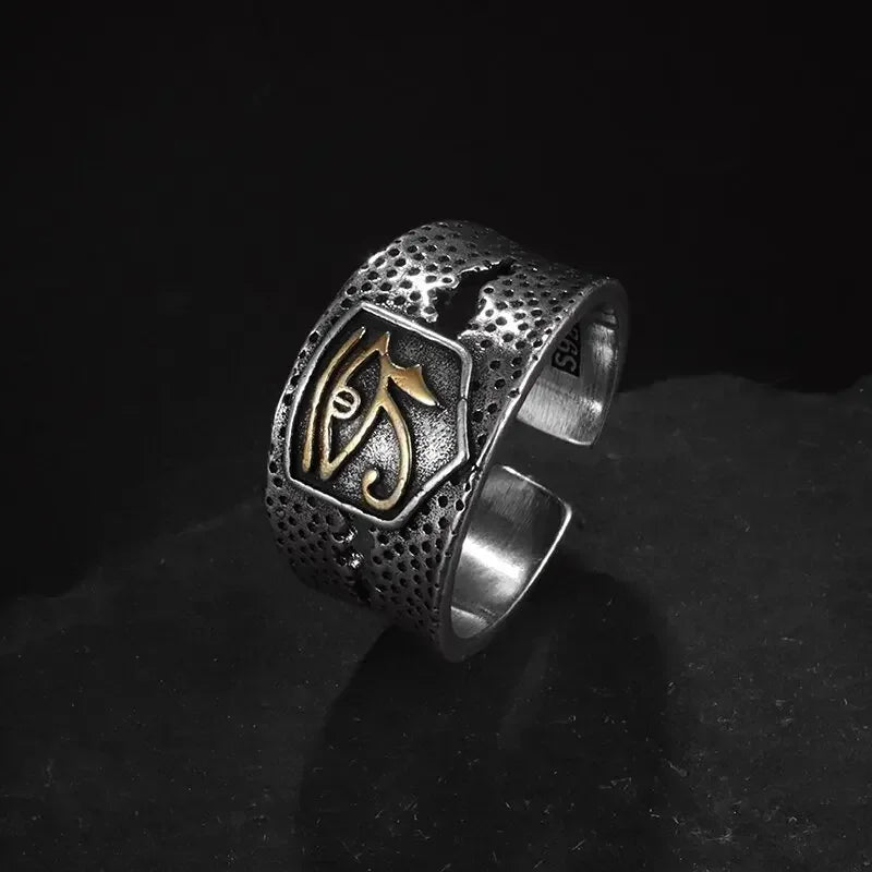 Egyptian Eye of Horus Open Ring Retro Pharaoh Totem Adjustable Ring Men\'s Hip Hop Punk Trend Amulet Jewelry