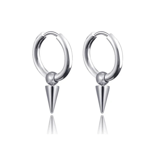 Rock Cone Pendant Hoop Earrings Women Men Stainless Steel Geometric Cartilage Single Earring Hip Hop Piercing Jewelry