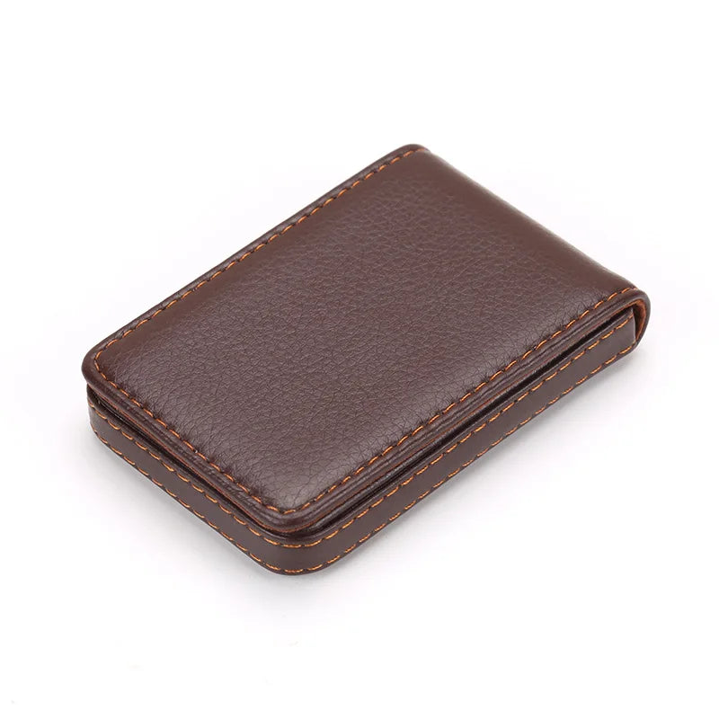 Sized Stitched PU Leather Credit Card Holder Visiting Business Card Case Wallet with Magnetic Shut for Men & Women