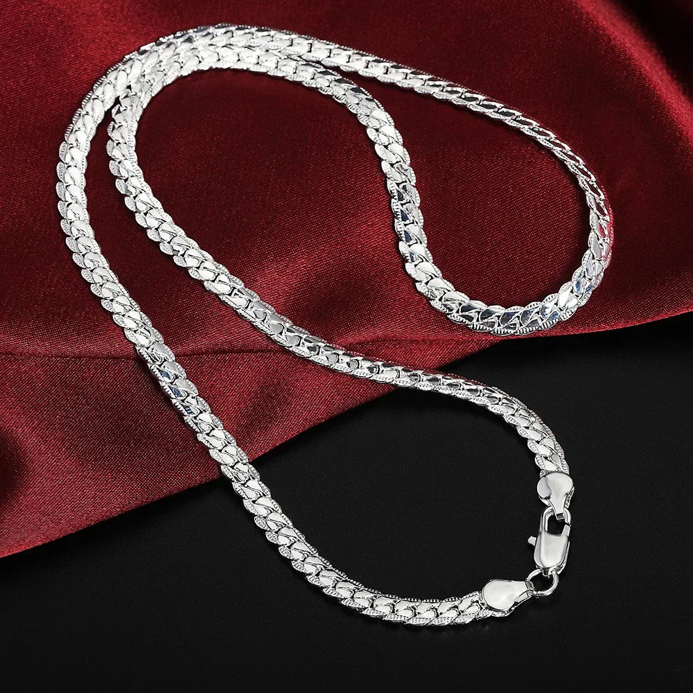 LATS 20-60cm Silver Plated 6mm Full Sideways Necklace for Woman Men Gold Color 18/20/24 Inch Chain Fashion Wedding Jewelry Gift