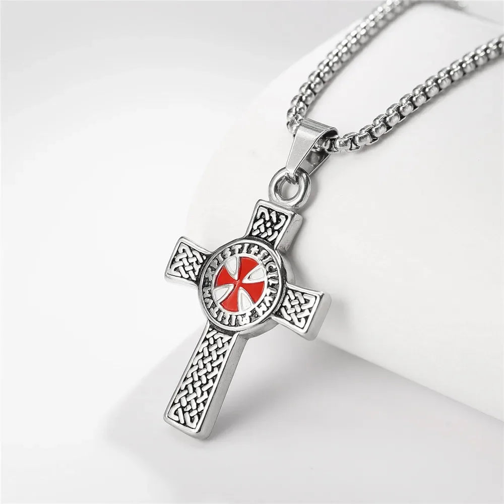 Catholic Jesus Cross Stainless Steel Pendant Necklace for Men Women Vintage Christian Prayer Jewelry
