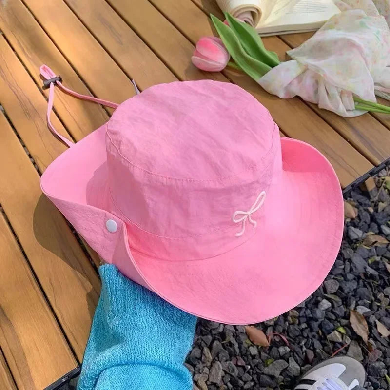 Sweet Bowknot Embroidery Baseball Hat For Women Solid Color Korean Girl Peaked Cap Outdoor Soft Cotton Snapback Sun Visors Hat