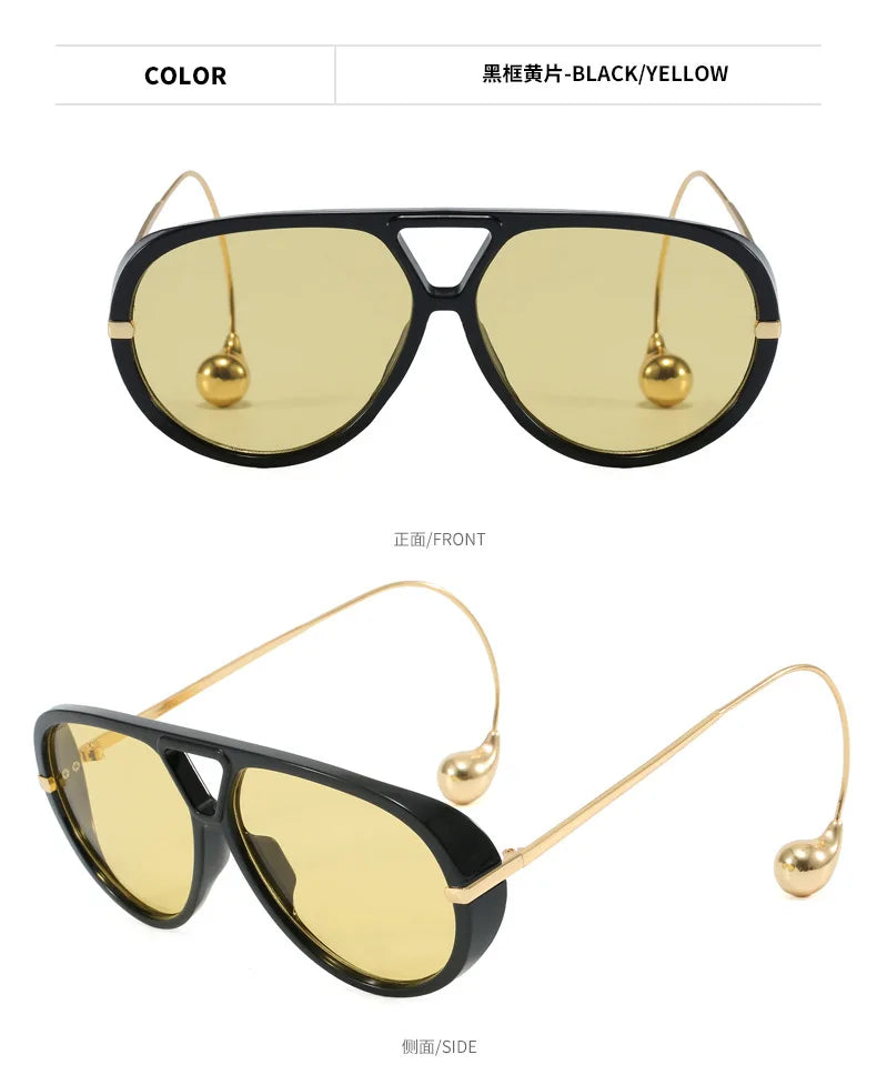 2025 New Oversized Pilot Oval Punk Sunglasses for Women Luxury Vintage Double Beam Sun Glasses Lady Mens Outdoor Eyewear UV400