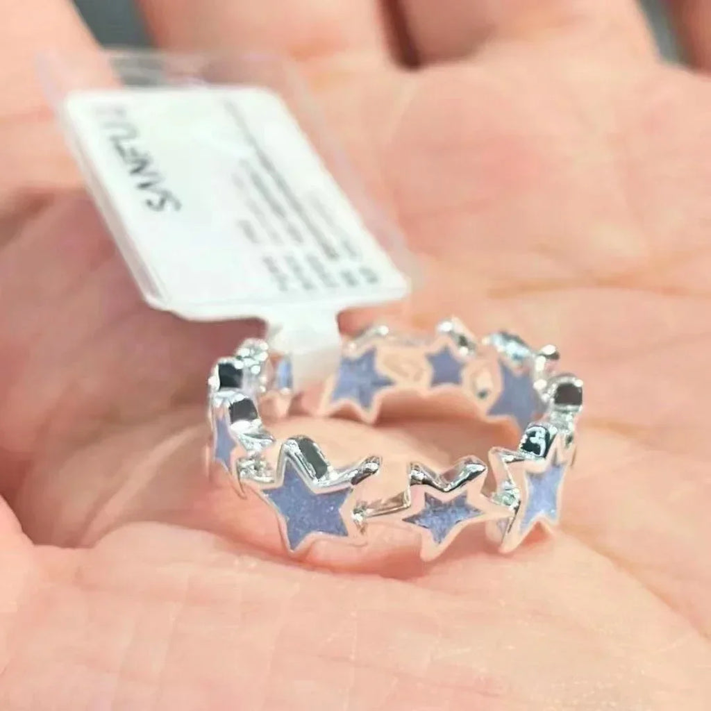 Y2k Irregular Pink Stars Rings Sweet Girls Cute Opening Adjustable Ring Korean Enamel Blue Star Paired Rings Aesthetics Jewelry