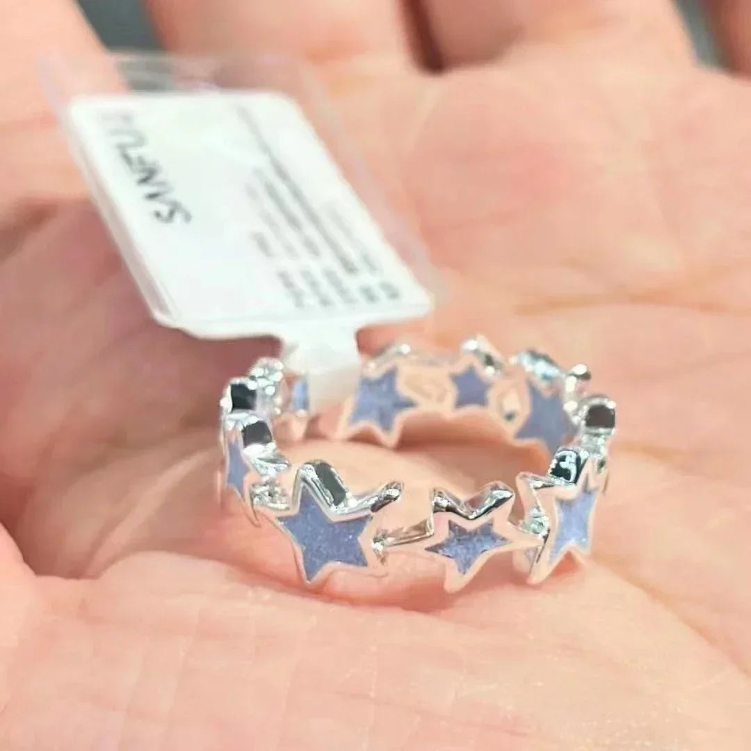 Y2k Irregular Pink Stars Rings Sweet Girls Cute Opening Adjustable Ring Korean Enamel Blue Star Paired Rings Aesthetics Jewelry