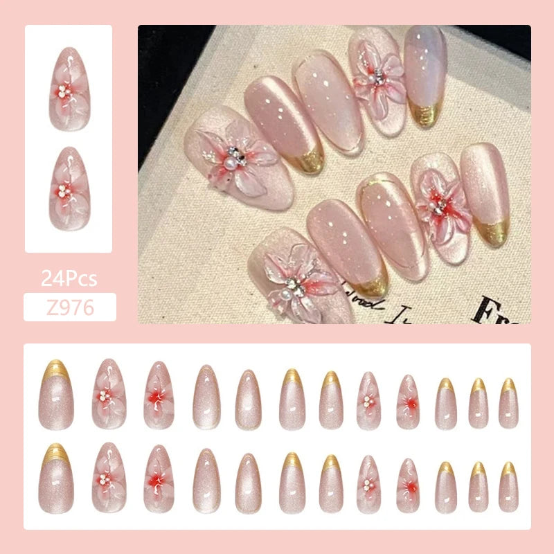 24Pcs/Set Cute and Playful Wearing False Nails French Design Fresh Press on Nail Art Removable Fake Nails