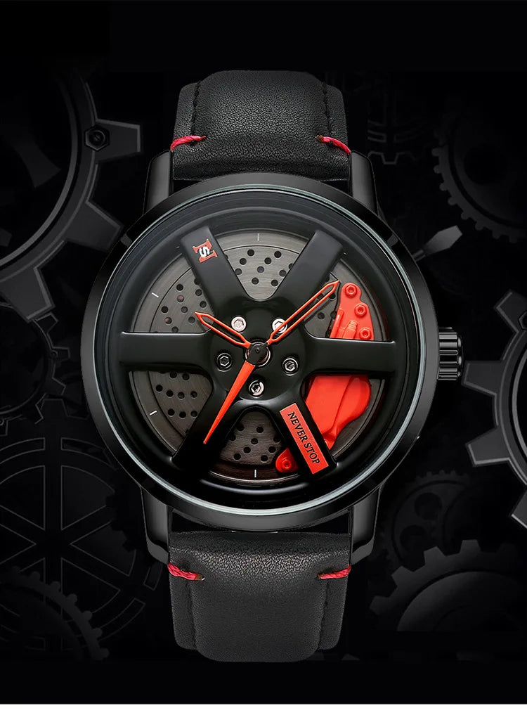 Men's Watch Sport Personalized Car Wheel 360 ° Rotating Leather Strap MaleFashion Quartz Clock Wristwatches