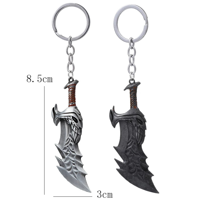 Fashion God Of War 4 Keychain Kratos Axe Demon Knife Weapons Model Key Chain Chaveiro Men Cosplay Keyring Car Accessory