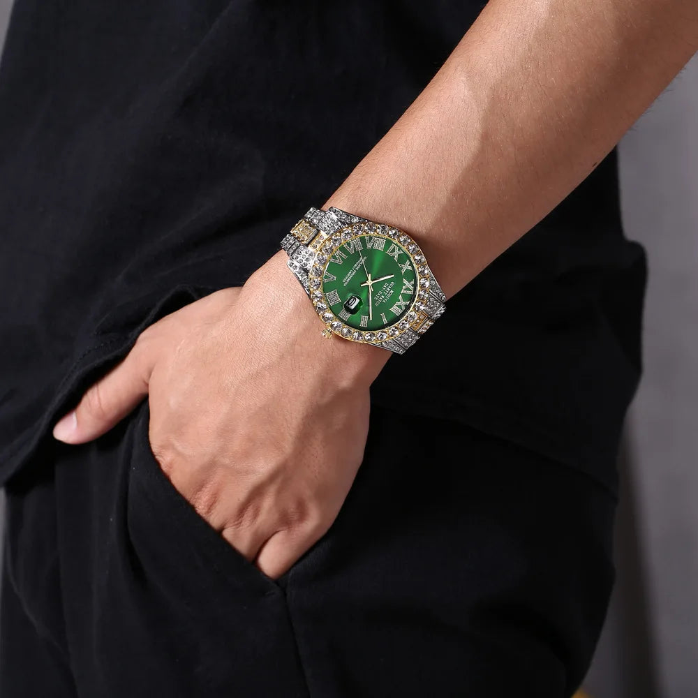 Hip Hop Diamond Bling Watch Men Gold Color Men’s Quartz Watches Luxury Male Clock Relogio Masculino Dropshipping Gifts