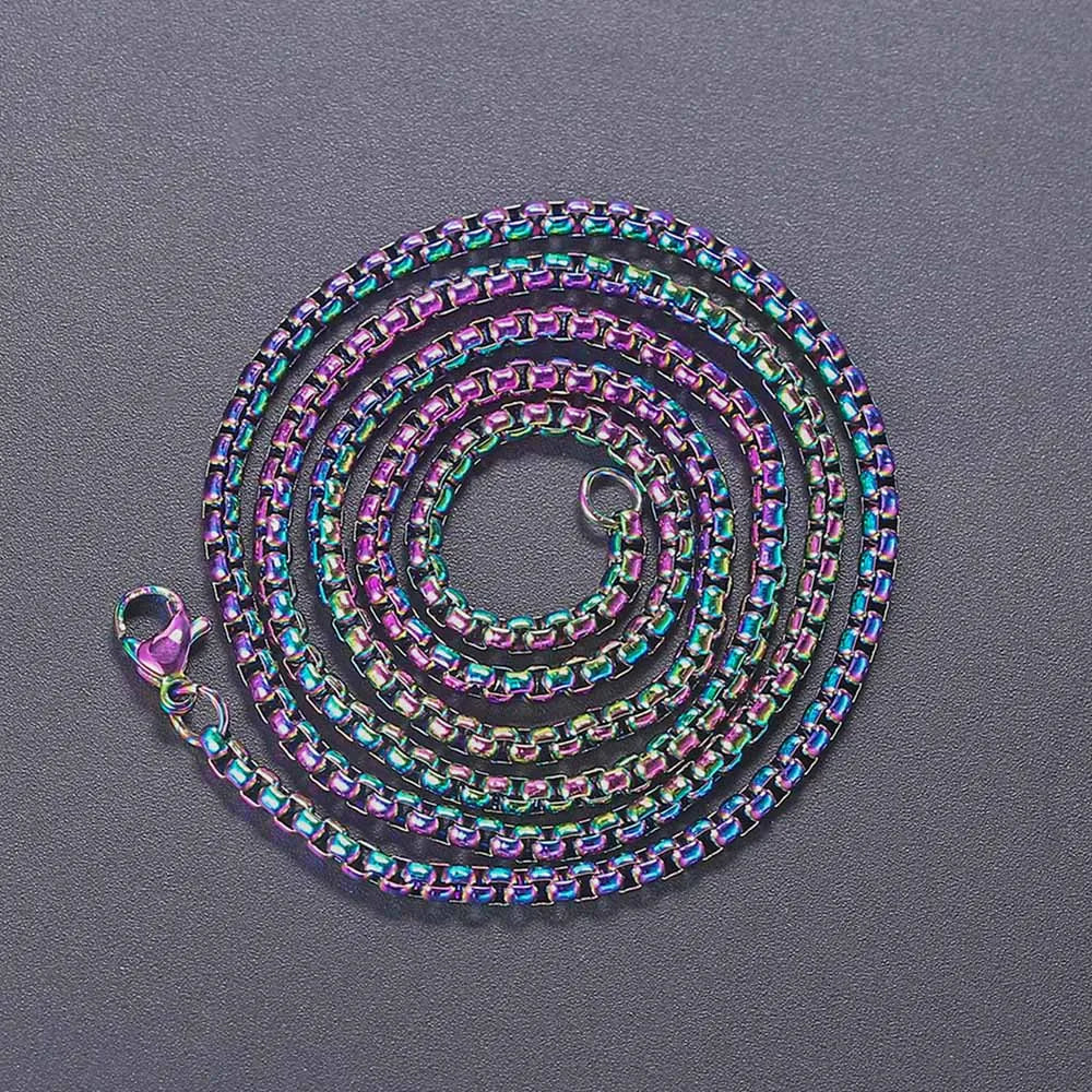 Stainless Steel Round Box Chain For Men Boys Square Rolo Necklace Women Hip Hop Jewelry Gifts Width 3mm Length 60cm C021