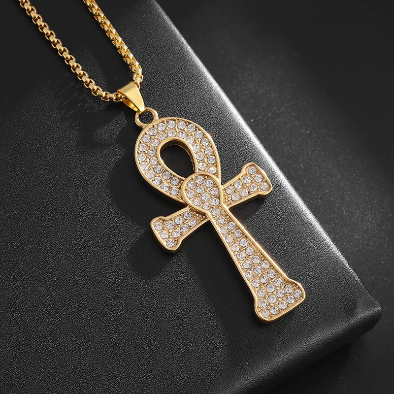 Shining Iced Out Ancient Egyptian God Eye of Horus Cross Pendant Necklace for Men and Women Hip Hop Trendy Amulet Jewelry Gift