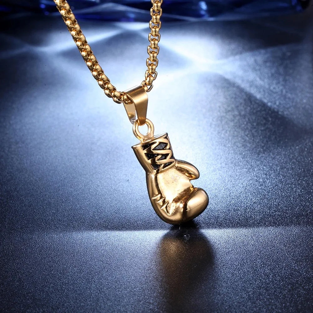 Boxing Gloves Pendant Necklace For Men Gold Color Hip Hop Personality Fitness Exercise Stainless Steel Chain Neck Jewelry Gifts