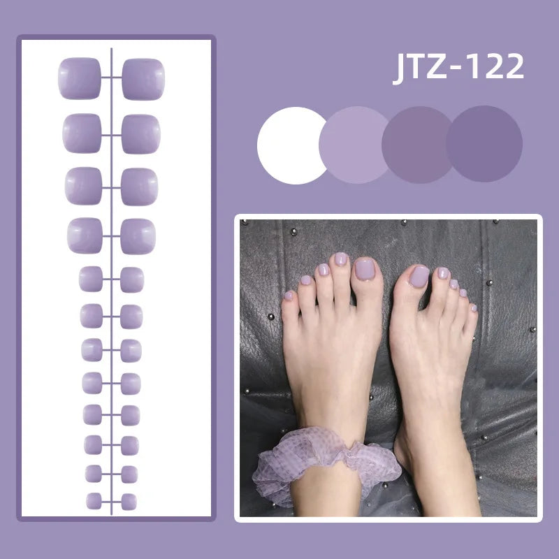 24P Acrylic Toenails Bright Faced Press on Nails Art Removable Short Fake Toenails Full Cover Artificial Toe False Nails No Glue