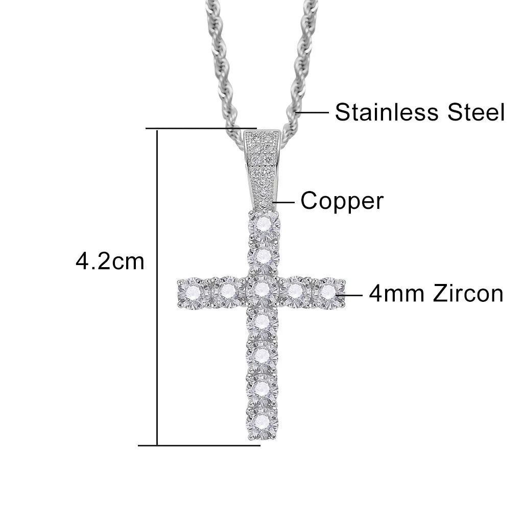 4/5mm Iced Out CZ Cross Pendant Necklaces for Women Men Punk Hiphop Rope Stainless Steel Chain on Neck Rapper Jewelry OHP003