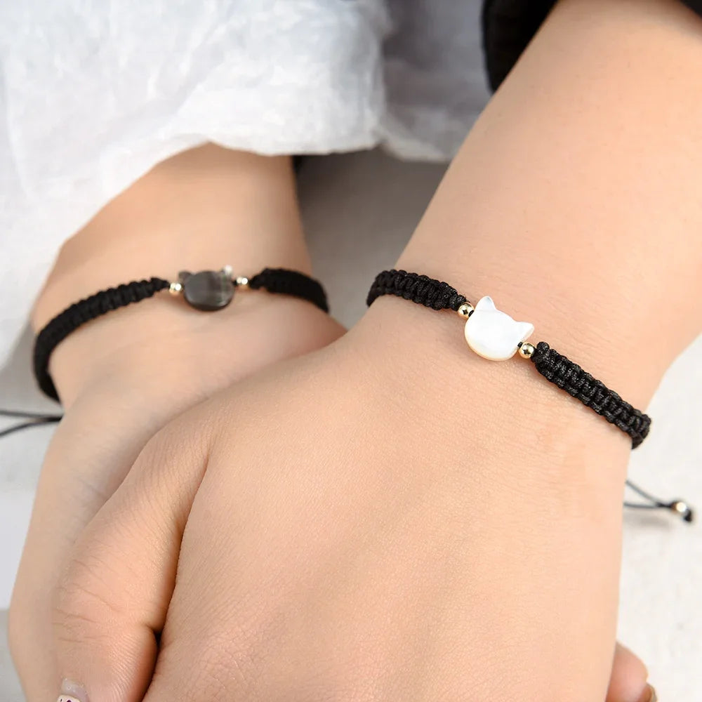 Natural Moonstone Obsidian Bracelets Minimalist Fidget Bracelet Handmade Cute Black White Cat Bracelet Party Accessories Jewelry