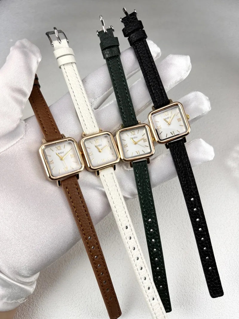 Vintage Small Square Watch Famous Brand Women Quartz Watch Luxury Gifts Ladies Clock Red Leather Strap Wristwatches Dropshipping