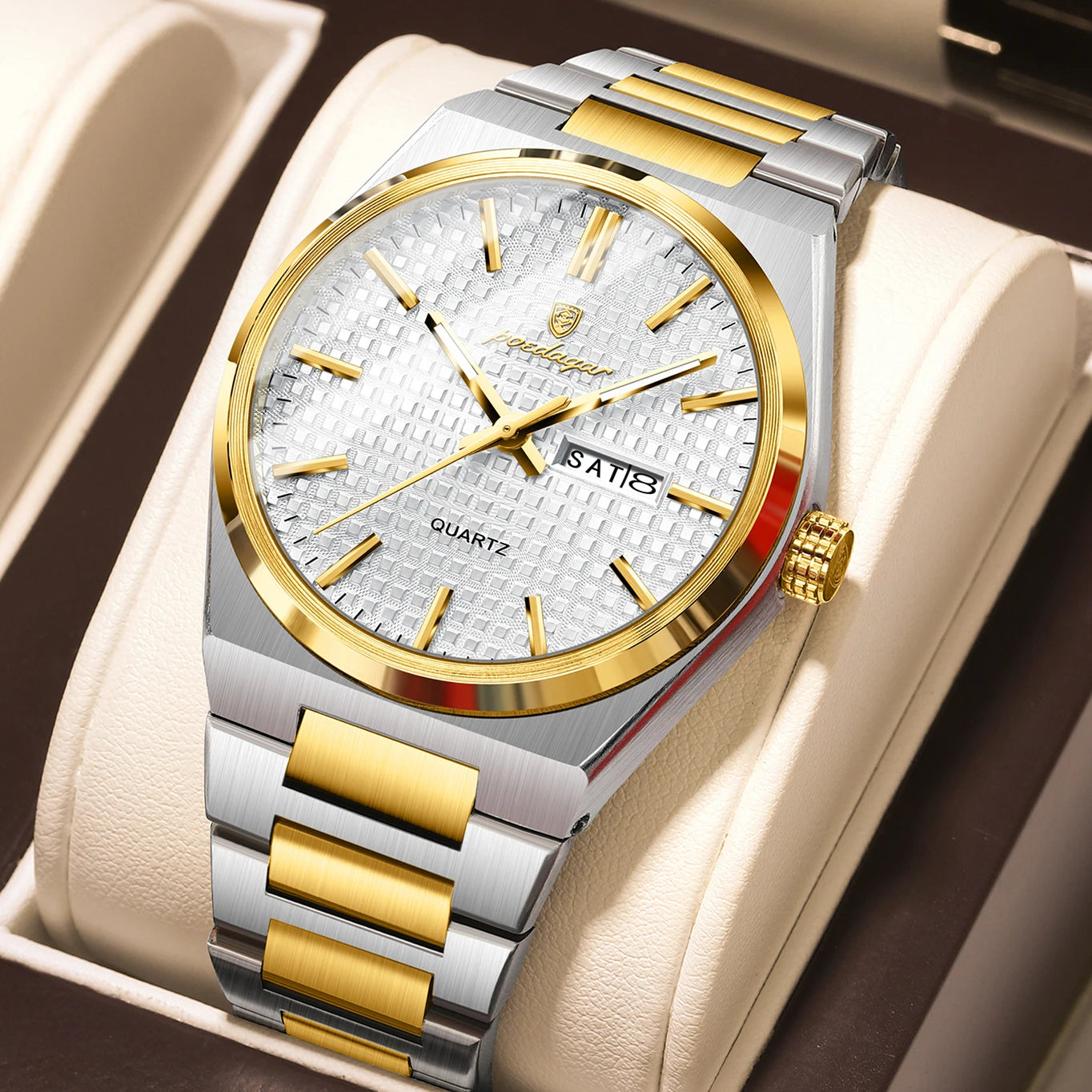 POEDAGAR Luxury Men Watch Date Week Waterproof Luminous Stainless Steel Watch For Man Casual Quartz Men's Watches Male Sport+Box