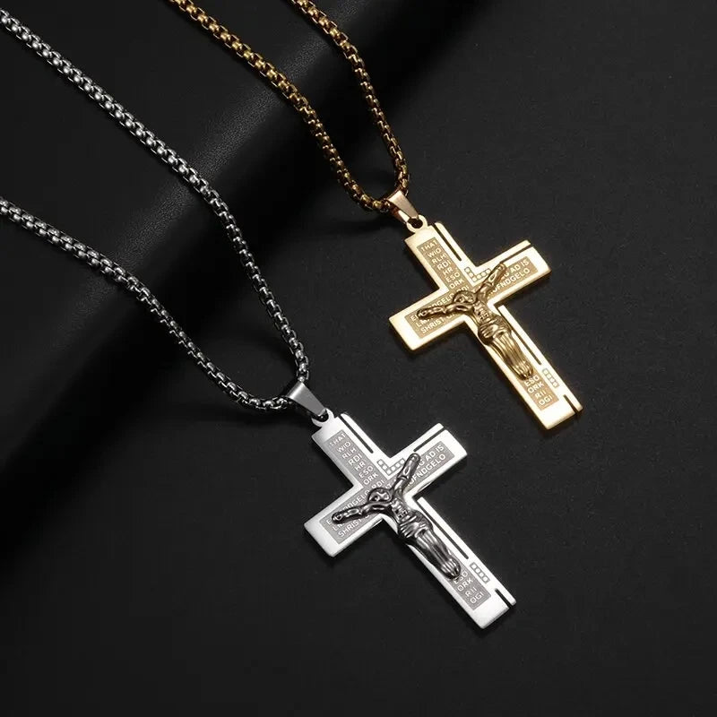 Vintage Jesus Christ Cross Pendant Necklace Men Women Catholic Religious Lucky Faith Jewelry