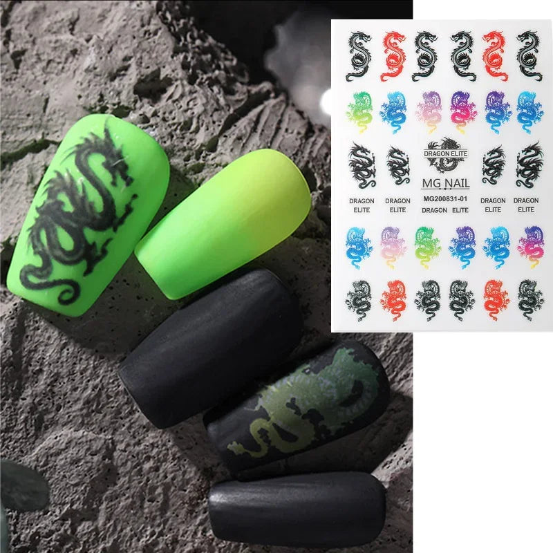 3D Chinese Red Black Dragon Manicure Decor Stickers Snake Nail Sticker DIY Self Adhesive Nail Decals Acrylic Nail Art Decoration