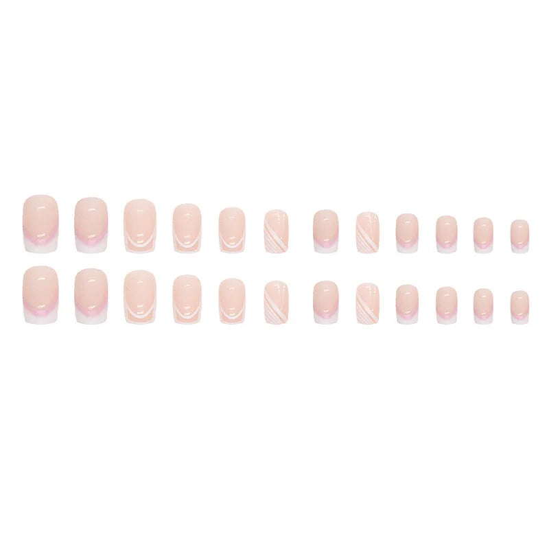 Sweet French 24 Pcs Press on Nails Pink Gradient Fake Nails Glossy Artificial Finger Manicure Reusable False Nails for Women