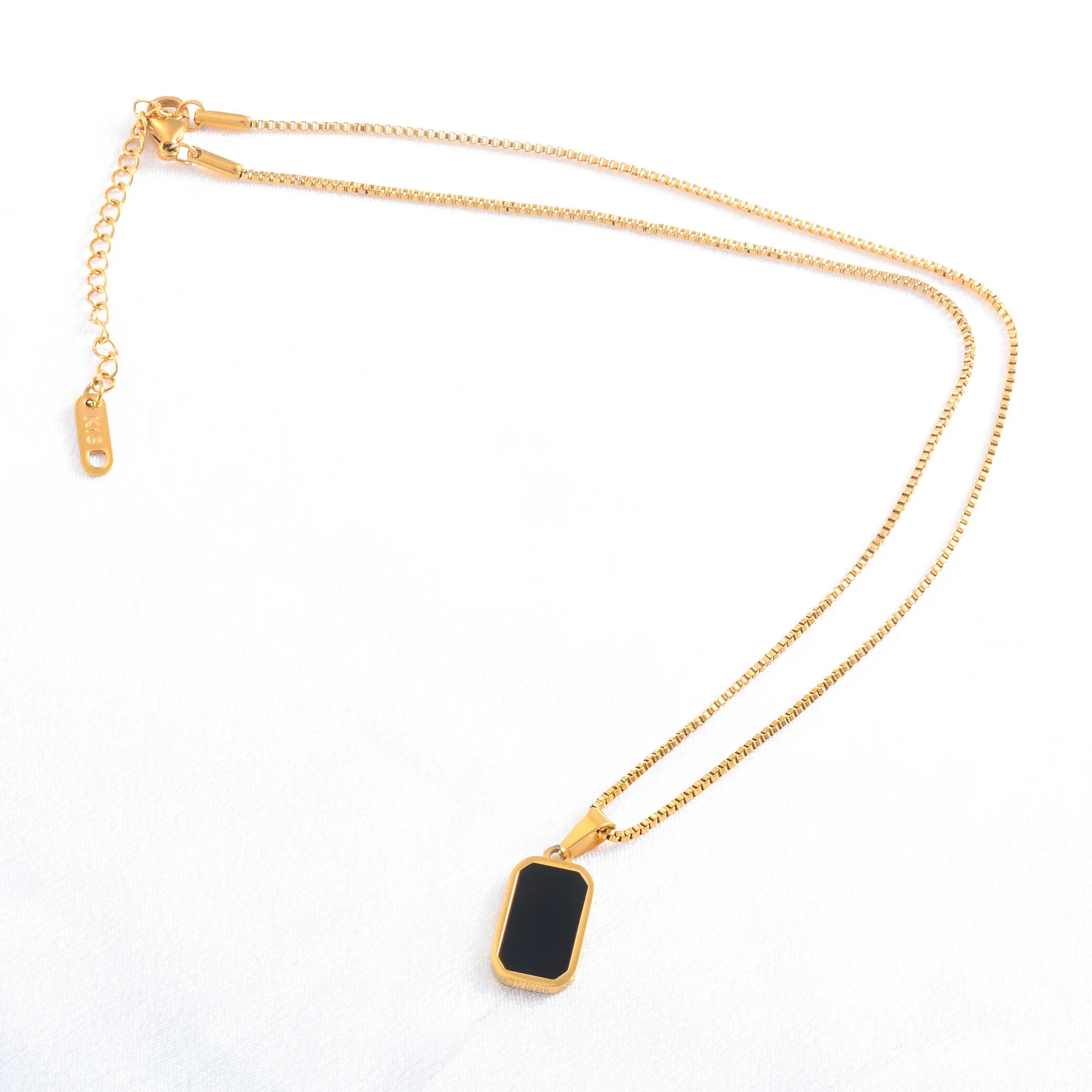 Square Black Pendant with Chain Stainless Steel Minimalist Necklace for Women Gold Color Plated Choker with Extender Jeweley