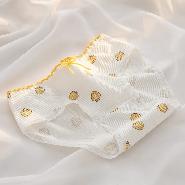 2023 New Women's Cotton Underwear Girl's Cute Flower Briefs Mid Waist Seamless Underpants Sexy Lace Panties Female Lingerie M-XL