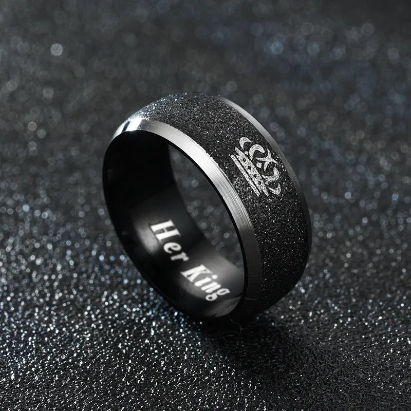 Black Frosted Stainless Steel Couple Rings Queen Men and Women Rings Fashion Romantic Couple Rings Jewelry Wholesale