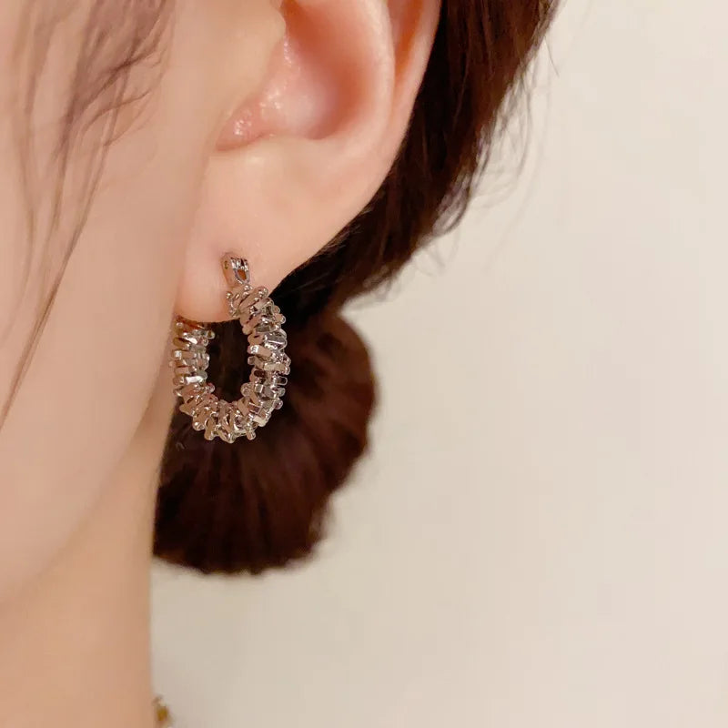 LATS Retro Light Luxury Exaggerated Twisted Metal Hoop Earrings for Women Fashion High-end Niche Design Jewelry Wholesale
