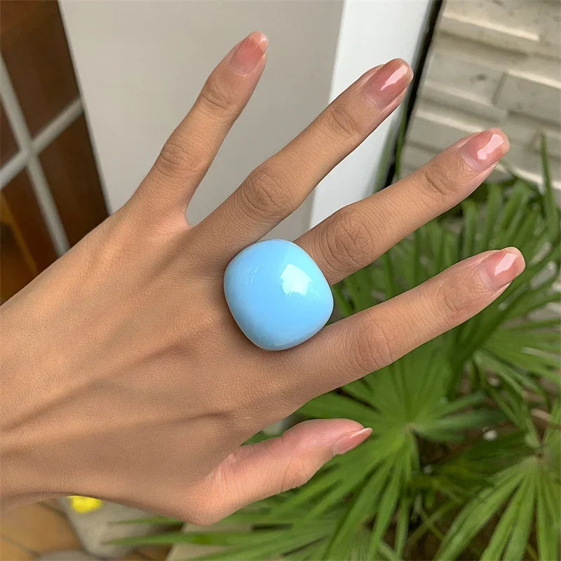 Classic Candy Color Acrylic Ring Exaggerated Geometric Rings Gothic Y2k Jewelry Wholesale Women's Fashion Accessories 반지