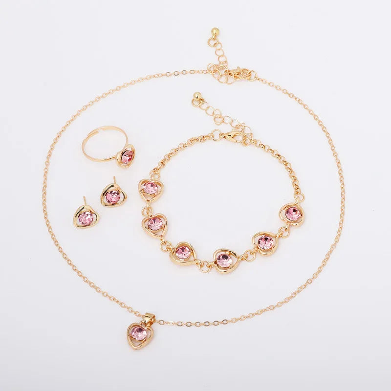 5 Piece Women's Fashion Personalized White Crystal Necklace Bracelet Ring Earring Set Jewelry Accessories