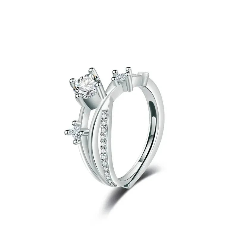 Luxury Zircon Heart Rings for Women Opening Adjustable Weave Rhinestone Ring Engagement Wedding Jewelry Fashion Girlfriend Gifts