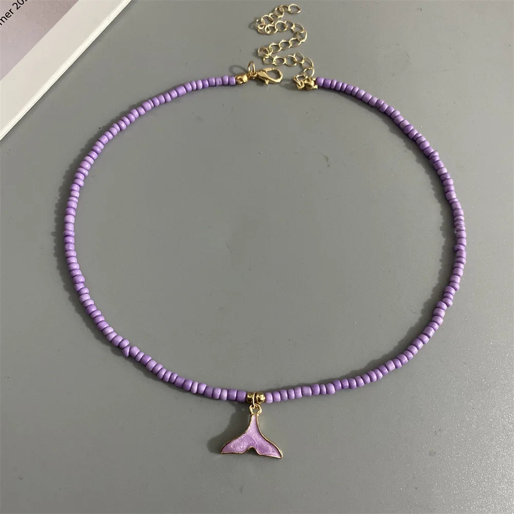 Whail Tail Pendant Necklace Colorful Seed Beads Women Choker Necklace Blue Black Red White Trendy Neck Jewelry Gift for Friend