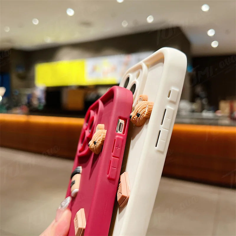 Coffee Bear Shockproof Soft Phone Case For iPhone 15 14 13 12 11 Pro Max X XR 7 8 Plus Candy Liquid Silicone Bumper Back Cover