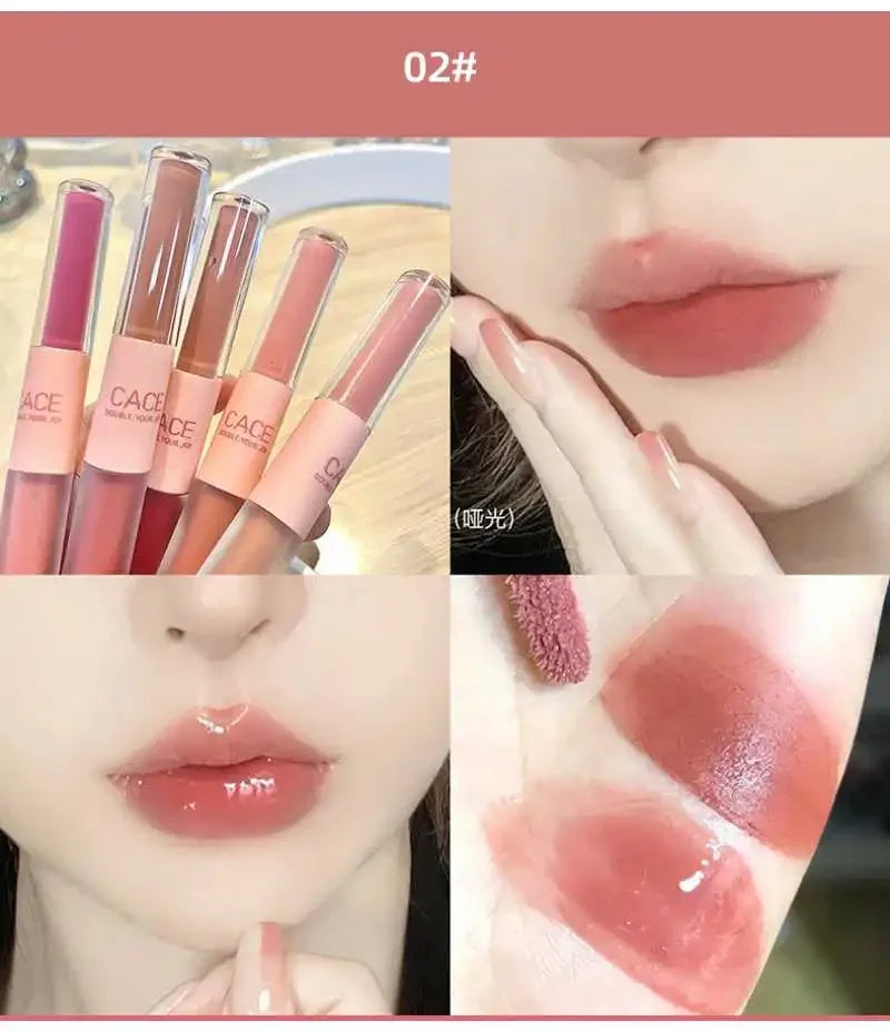 Matte Velvet Sexy Red Tint Double Head Lip Gloss Liquid Lipstick Waterproof Lipgloss Lasting Lip Glaze Korean Makeup Cosmetics