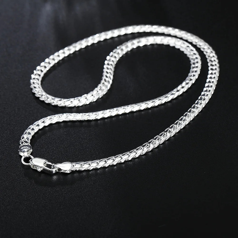 LATS 20-60cm Silver Plated 6mm Full Sideways Necklace for Woman Men Gold Color 18/20/24 Inch Chain Fashion Wedding Jewelry Gift