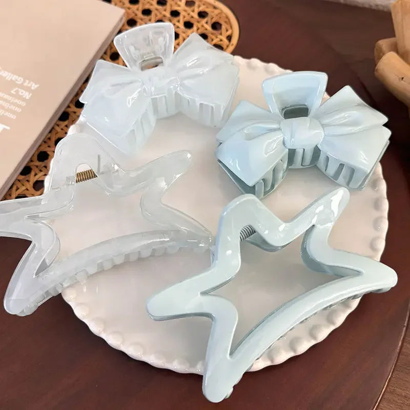 Cream Blue Starfish Bowknot Hair Claw Fashion Lady Star Hairpins Beach Vacation Hair Clips for Girls Ornament Hair Accessories
